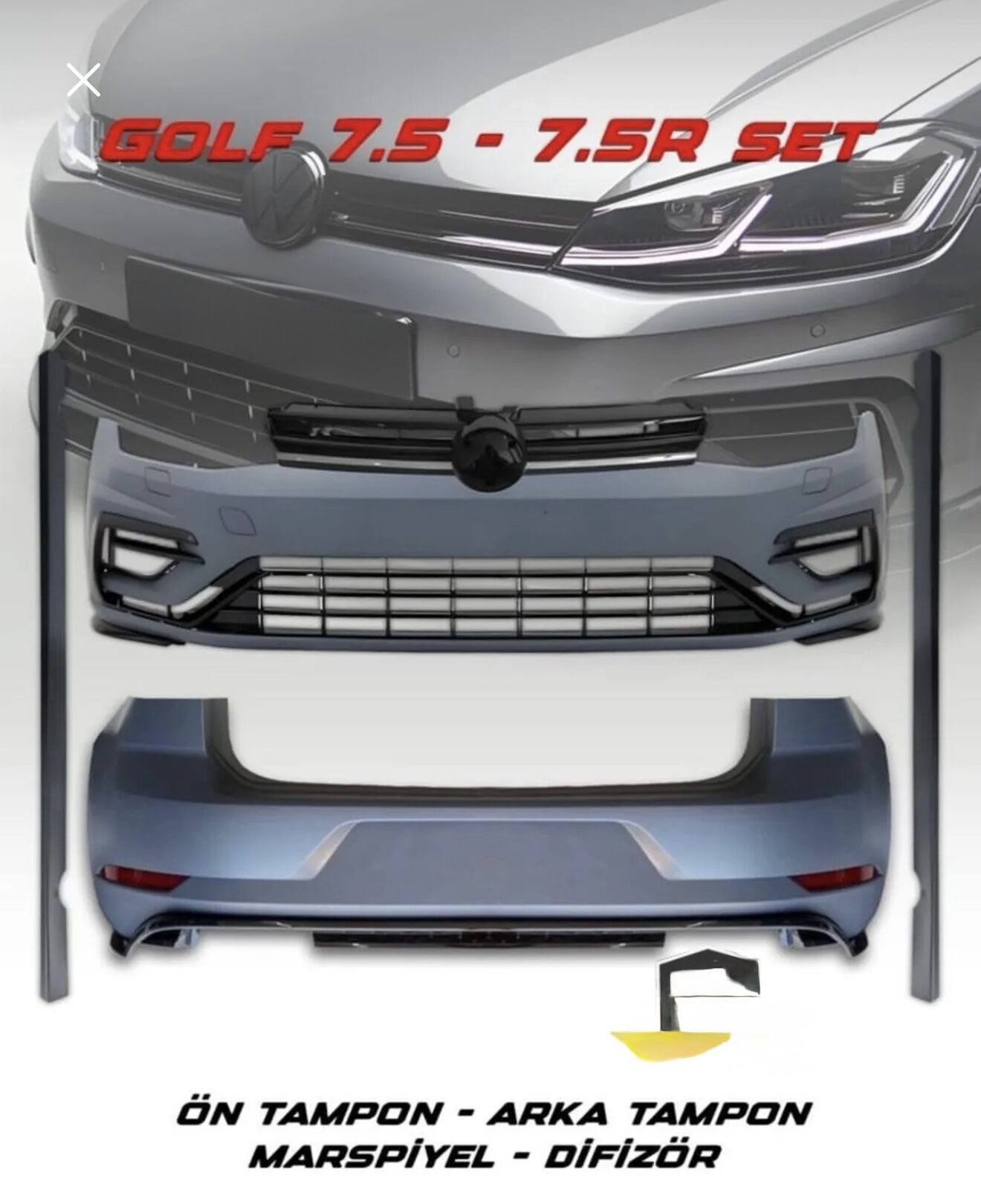 Golf 7 uyumlu 7.5 R tampon seti Ön + arka + yan set